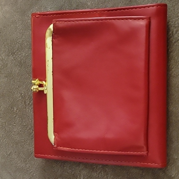 VTG ANNE KLEIN Red Leather Basket Weave Bi-fold Coin Wallet - Picture 8 of 13